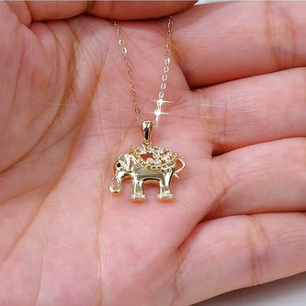 14K Gold Crystal Elephant Pendant Necklace for Women - 18 Inches Chain Length