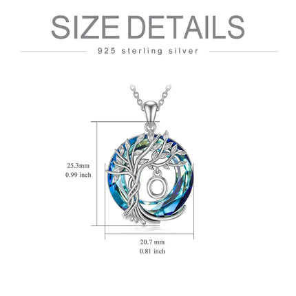 925 Sterling Silver Blue Crystal Tree of Life Initial Necklace Family Letter Pendant Birthday Mother s Day Gifts for Her