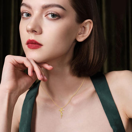 14K Gold Rose Flower Cross Pendant Necklaces Christian s for Women