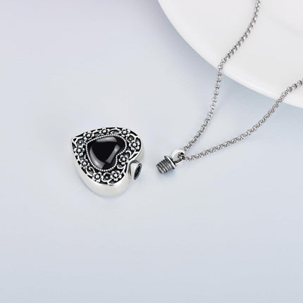 925 Sterling Silver Purple Amethyst Heart Cremation Urn Pendant Necklace with Funnel and Fill Tool - Memorial Keepsake Jewelry
