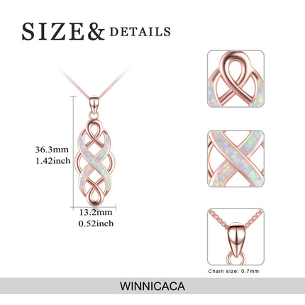 925 Sterling Silver Blue Created Opal Celtic Knot Pendant Necklace for Women