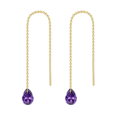 14K Solid Gold Birthstone Threader Earrings for Women Dangle Drop Jewelry Gifts