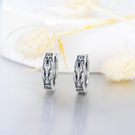 925 Sterling Silver Ankh Symbol Flame Design Huggie Earrings 8mm Diameter