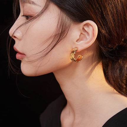 Gold Metal Lightweight Geometric Hoop Earrings for Women Gifts Jewelry 42mm Diameter