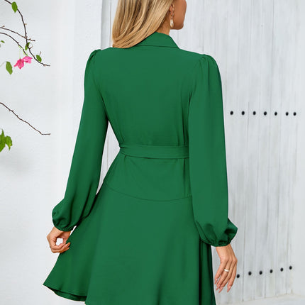 Surplice Tie Waist Long Sleeve Mini Dress