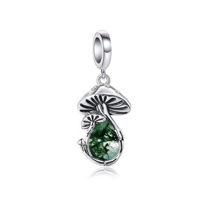 925 Sterling Silver Green Turquoise Stone Mushroom Pendant Charm Bracelet for Women Mom Gift