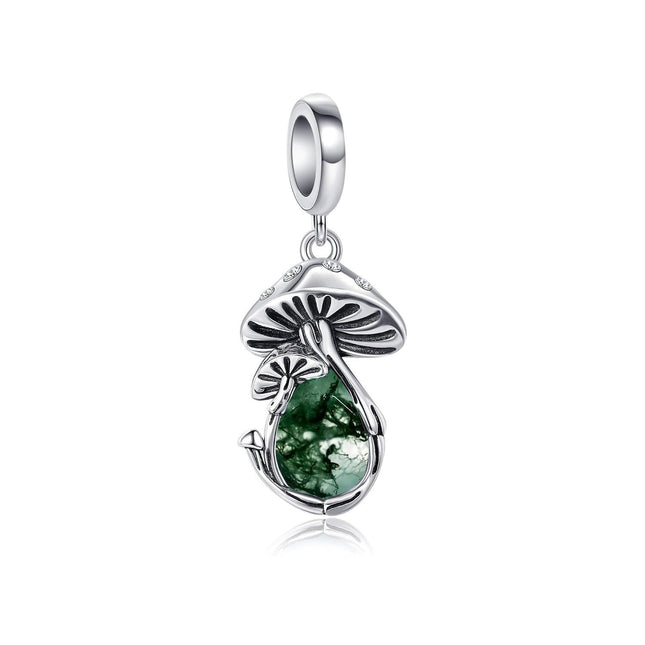 925 Sterling Silver Green Turquoise Stone Mushroom Pendant Charm Bracelet for Women Mom Gift