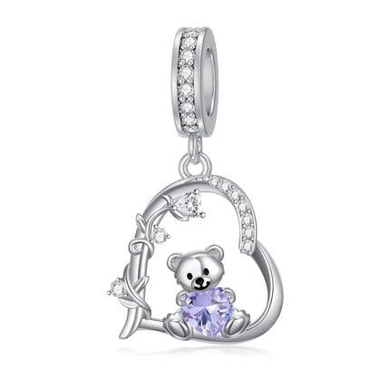 925 Sterling Silver 12 Month Birthstone Teddy Bear Charms Bracelet Jewelry Gifts