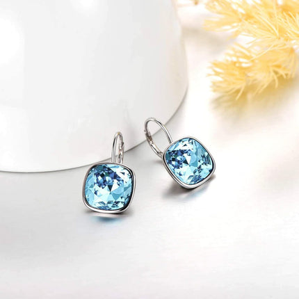 925 Sterling Silver Green Cushion Cut Austrian Crystal Leverback Earrings Hypoallergenic Gift for Her