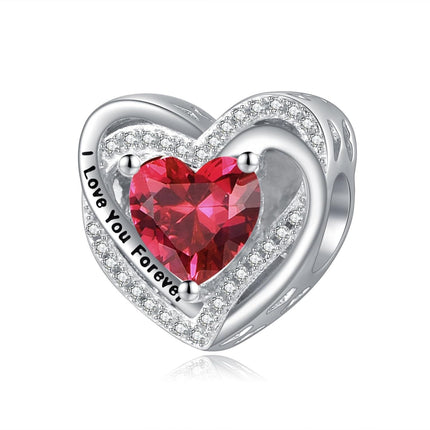 925 Sterling Silver Heart Birthstone Charms for Bracelets Jewelry Gifts