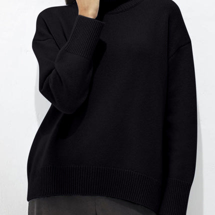 Ribbed Detail Turtleneck Dropped Shoulder Sweater