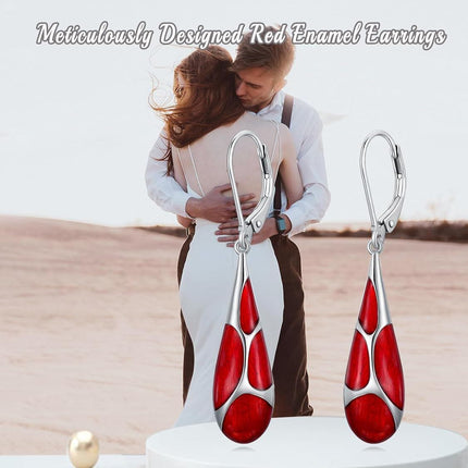 925 Sterling Silver Blue Enamel Tear Drop Leverback Earrings for Women Gift Ideas
