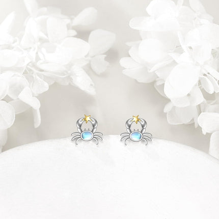 925 Sterling Silver Starfish Stud Earrings with Blue Stone and Gold Accents