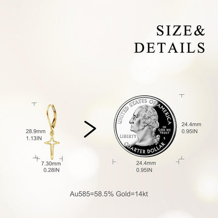 14K Gold Star Drop Dangle Leverback Earrings with Diamonds for Women Christian s