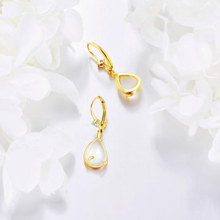 14K Gold Moonstone Teardrop Leverback Earring for Women's Fashion s