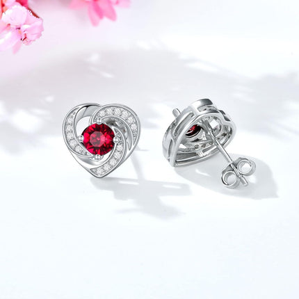 925 Sterling Silver Birthstone Heart Stud Earrings Jewelry Gifts for Women