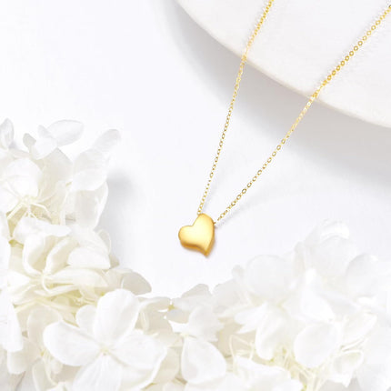 14K Yellow Gold Heart Pendant Necklace, 0.32 Inch Vintage Love Charm, 16+2 Chain, Ideal Gift for Women