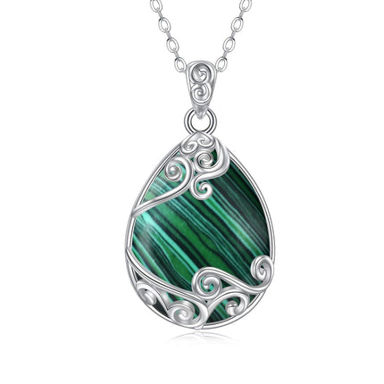 925 Sterling Silver Filigree Teardrop Pendant Necklace for Women
