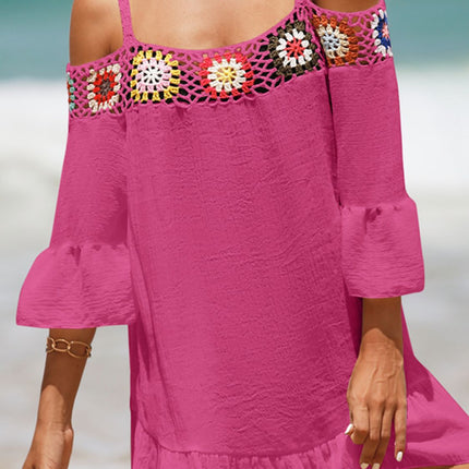 Crochet Cold Shoulder Three-Quarter Sleeve Cover Up