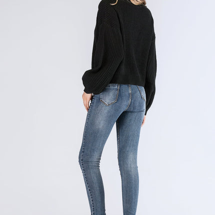 Double Take Turtleneck Rib-Knit Dropped Shoulder Sweater