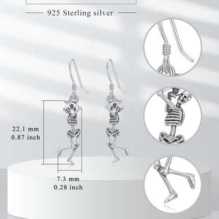 925 Sterling Silver Halloween Skeleton Hand Dangle Earrings Gift for Women