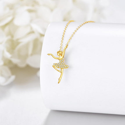 14K Gold Ballerina Shoe Pendant Necklace with Cubic Zirconia Stones for Women