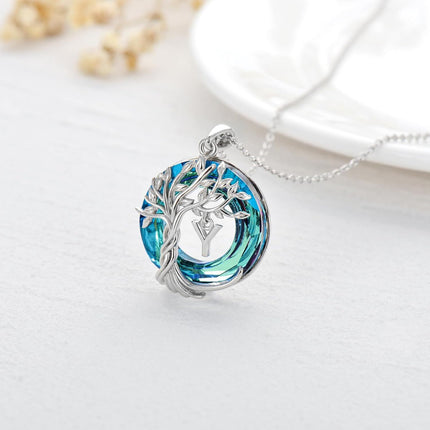 925 Sterling Silver Blue Crystal Tree of Life Initial Necklace Family Letter Pendant Birthday Mother s Day Gifts for Her