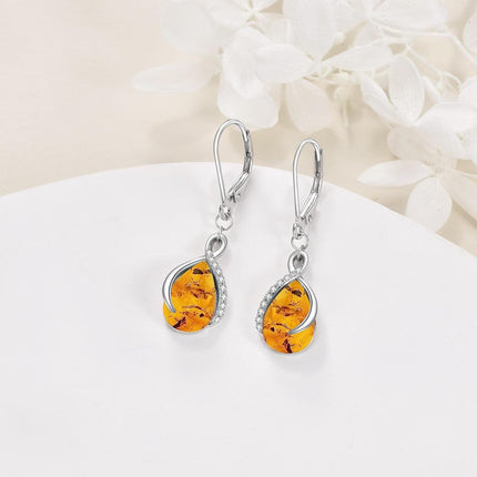 925 Sterling Silver Opal Pear-Shaped Drop Earrings with Leverback Hooks for Women Gift Ideas