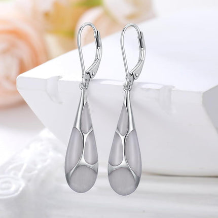 925 Sterling Silver Blue Enamel Tear Drop Leverback Earrings for Women Gift Ideas