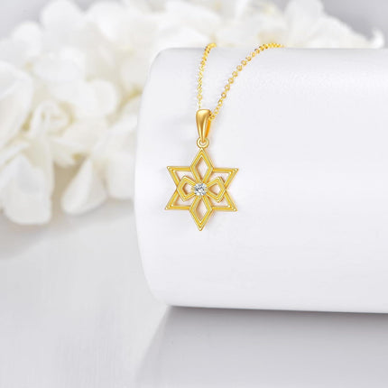 14K Gold Diamond Star of David Pendant Necklace for Women