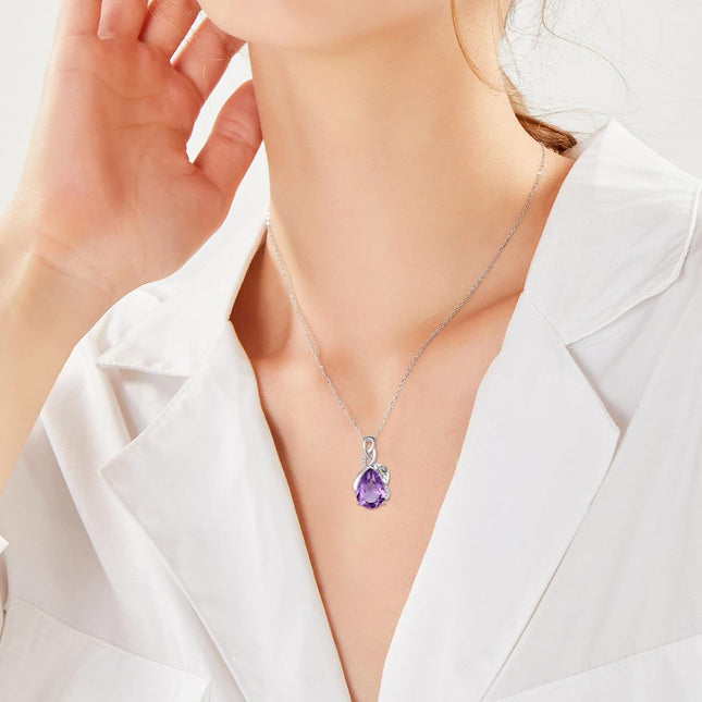 925 Sterling Silver Natural Amethyst Necklace - Elegant Purple Gemstone Jewelry for Women, Adjustable 18'' Chain, Gift Ready