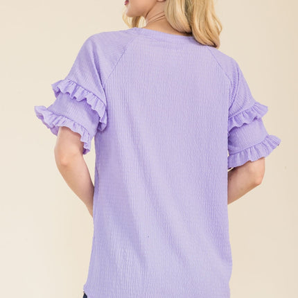 Celeste Full Size Ruffle Short Sleeve Texture Top