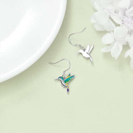 925 Sterling Silver Hummingbird Dangle Drop Earrings with Enamel Stones for Women Girls Mom Daughter Gifts