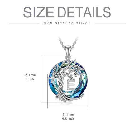 925 Sterling Silver Blue Crystal Tree of Life Initial Necklace Family Letter Pendant Birthday Mother s Day Gifts for Her