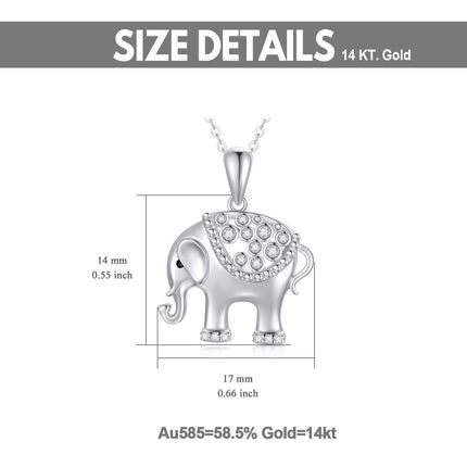 14K White Gold Diamond Elephant Pendant Necklace for Women 20 Inches