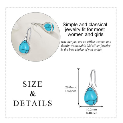 925 Sterling Silver Turquoise Teardrop Threader Earrings for Women - Long Dangle Pierced Jewelry