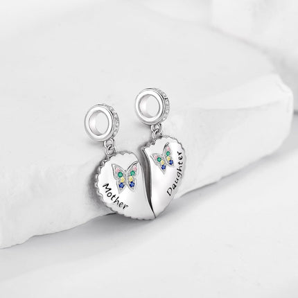 925 Sterling Silver Butterfly Heart Pendant Bracelet & Necklace Set - Mother Daughter Gift
