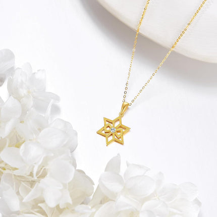 14K Gold Diamond Star of David Pendant Necklace for Women