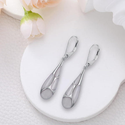 925 Sterling Silver Blue Enamel Tear Drop Leverback Earrings for Women Gift Ideas