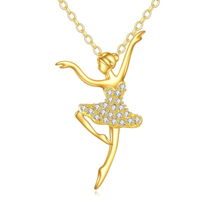 14K Gold Ballerina Shoe Pendant Necklace with Cubic Zirconia Stones for Women