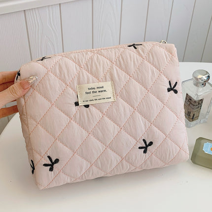 Bow Embroidered Quilted Storage Bag