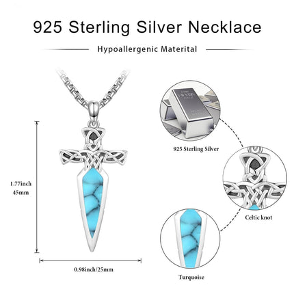 925 Sterling Silver Celtic Cross Abalone Shell Dagger Pendant Necklace for Men Women Vintage Gothic s 48cm Chain Length