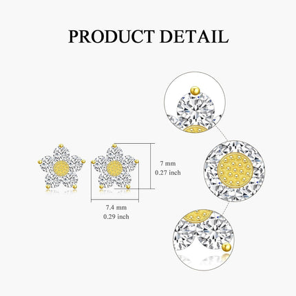 14K Gold Flower Diamond Stud Earrings - Gift for Her