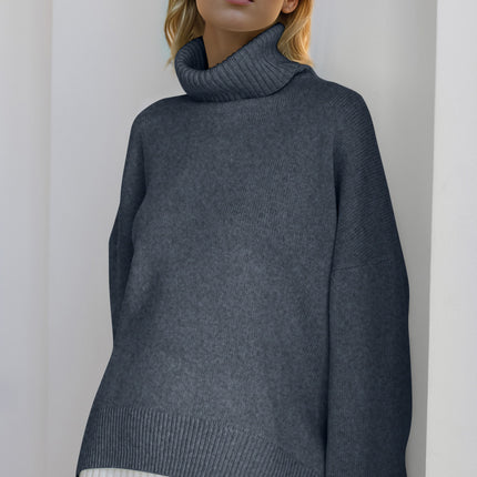 Basic Bae Turtleneck Dropped Shoulder Long Sleeve Sweater