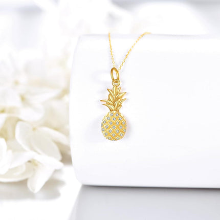 10K Golden 10K Gold CZ Pineapple Pendant Necklace for Women - Elegant Charm Chain s