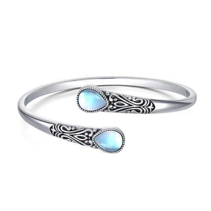 925 Sterling Silver Black Onyx Gemstone Adjustable Bohemian Cuff Bracelet