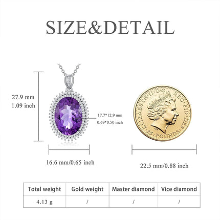 925 Sterling Silver & Sparkling Purple Amethyst Crystal Pendant Necklace - 18 Cable Chain, Hypoallergenic, Gift for Women