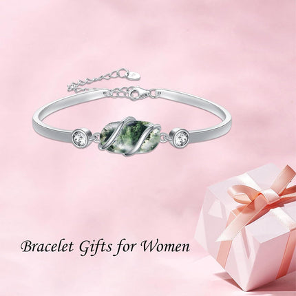 925 Sterling Silver Green Malachite Stone Bangle Bracelet for Women Gifts