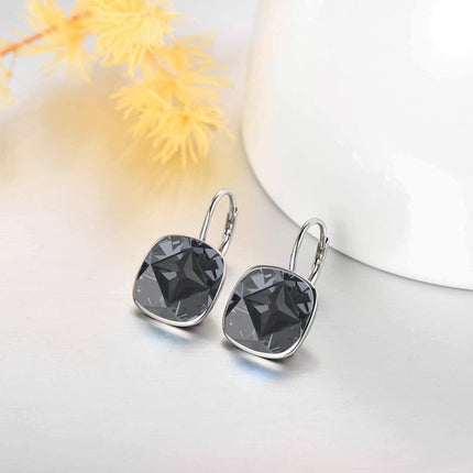 925 Sterling Silver Green Cushion Cut Austrian Crystal Leverback Earrings Hypoallergenic Gift for Her