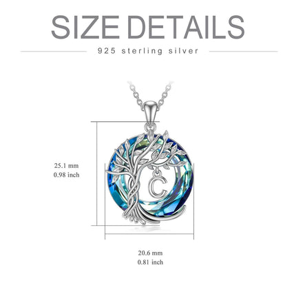 925 Sterling Silver Blue Crystal Tree of Life Initial Necklace Family Letter Pendant Birthday Mother s Day Gifts for Her